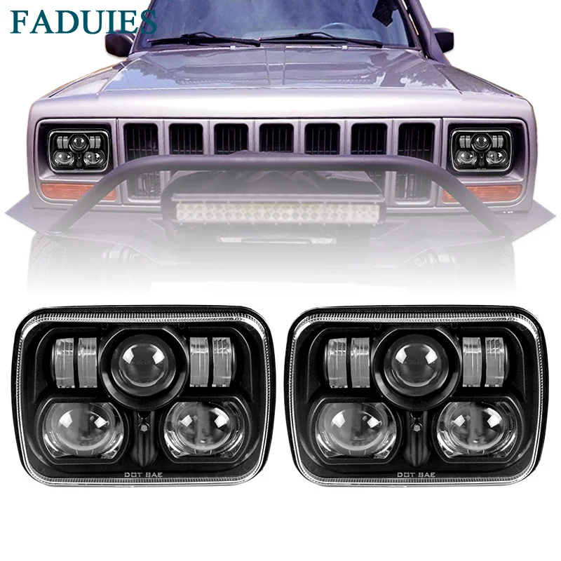 Фары светодиодсветодиодный FADUIES для внедорожников 1984 2001 Jeep Cherokee XJ черные 5X7