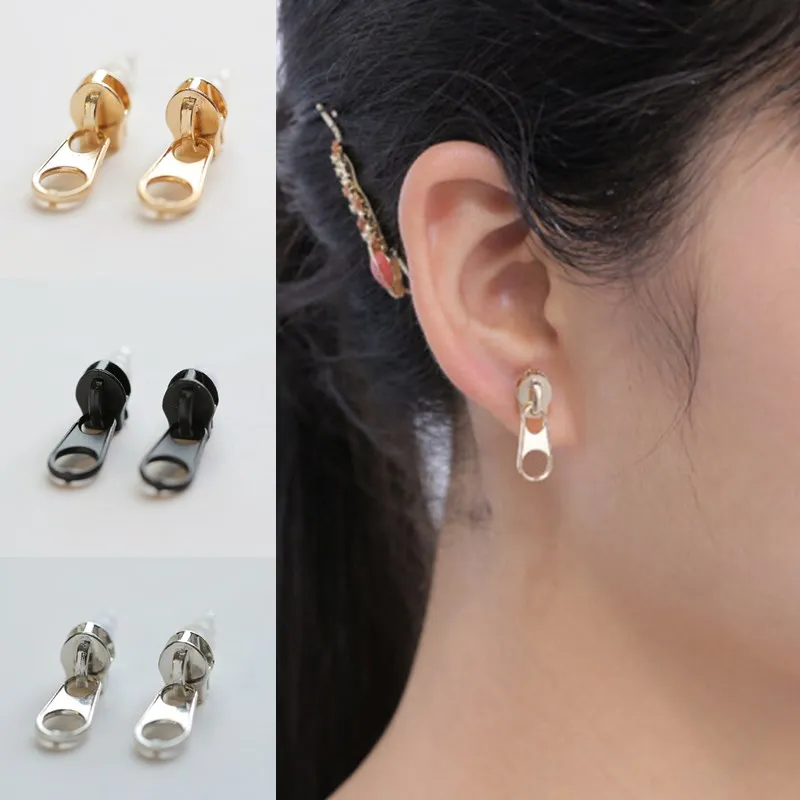 Женские забавные Серьги-пусеты 1 пара модные серьги-пусеты в стиле панк на молнии