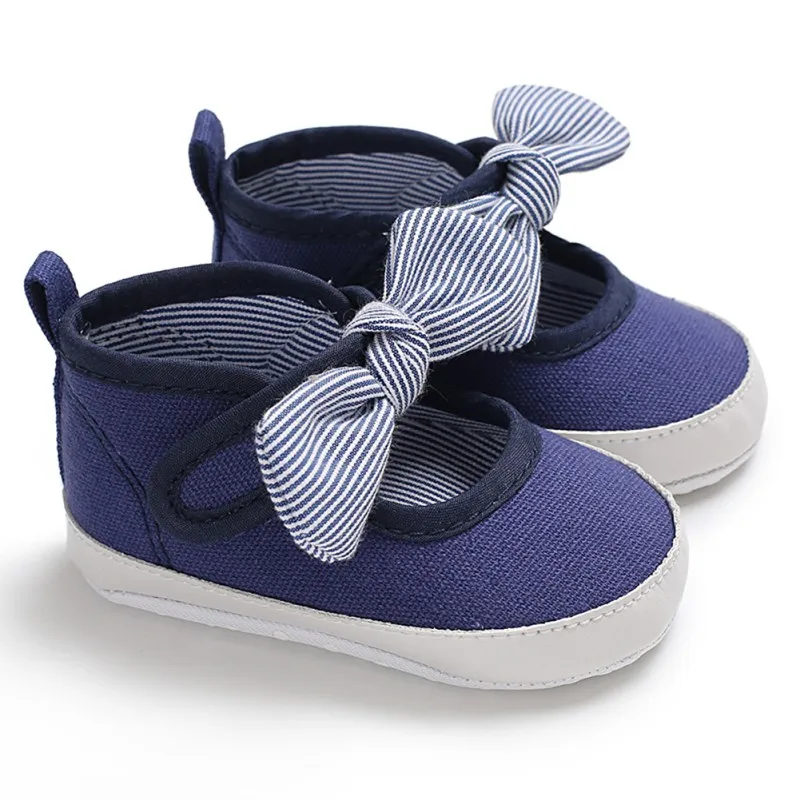 Обувь принцессы для маленьких девочек милые мокасины из парусины в полоску с бантиком для новорожденных мягкая подошва для малышей - Цвет: DL