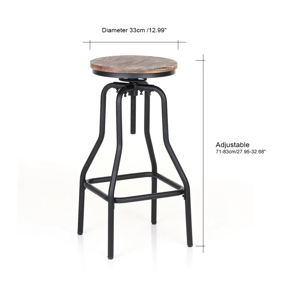 iKayaa Bar Stool Industrial Style Furniture Bar Chair Swivel Bar Stool Natural Pinewood Top Kitchen Dining Breakfast Chair