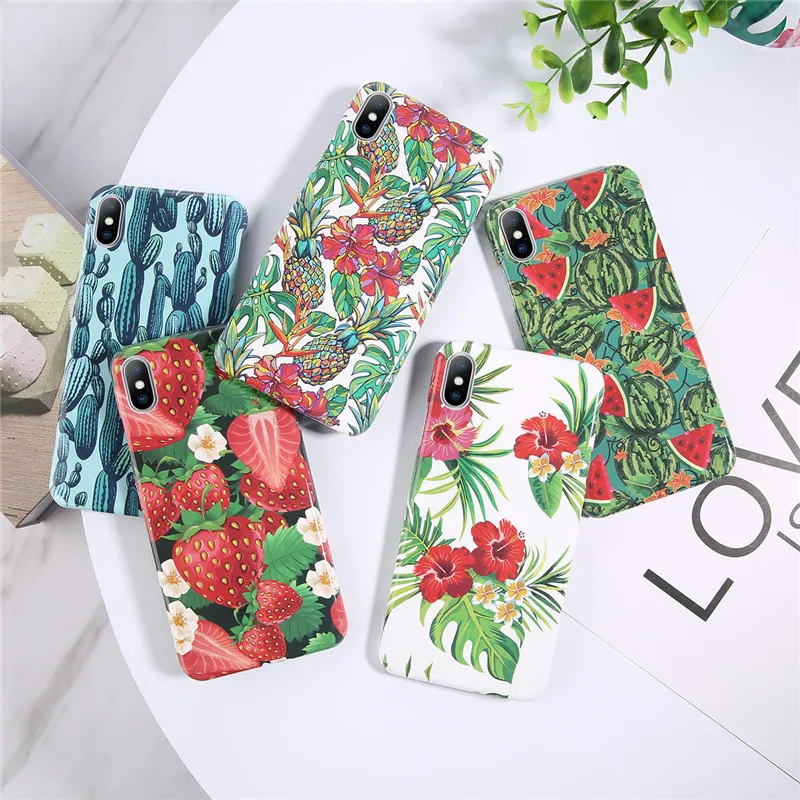 

KJOEW Phone Case For iPhone 6 6s 7 8 Plus Cute Green Cactus Pineapple Flower Hard PC For iPhone X XR XS Max Cover