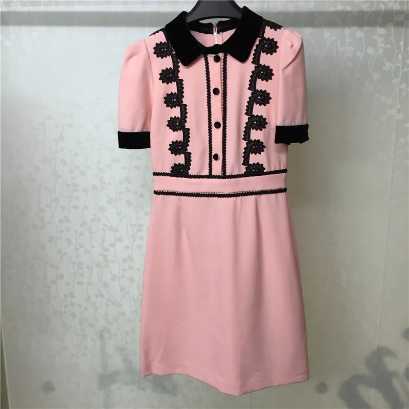 

Pink Dress For Women Elegant Short Sleeve A-line Dress Women 2018 Fashion Summer New Dress