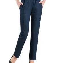 Женские новые джинсы размера плюс L-5XL с эластичным поясом, Свободные повседневные джинсы длиной до щиколотки