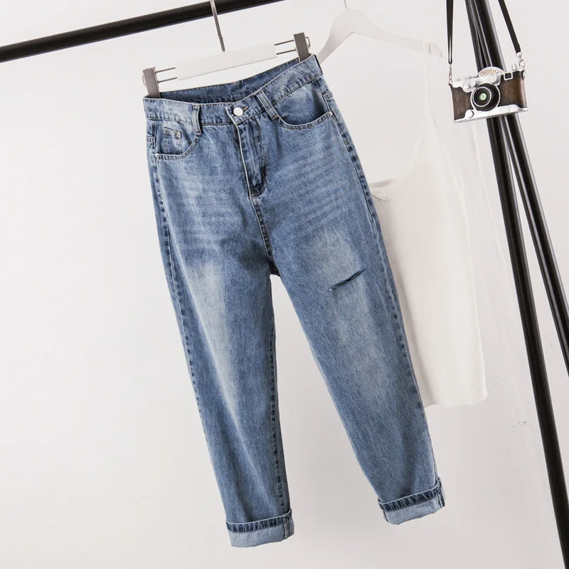 Большие размеры XL-5XL Женские джинсы для женщин винтажные рваные джинсы-шаровары повседневные свободные брюки женские джинсовые брюки Mujer WJ97