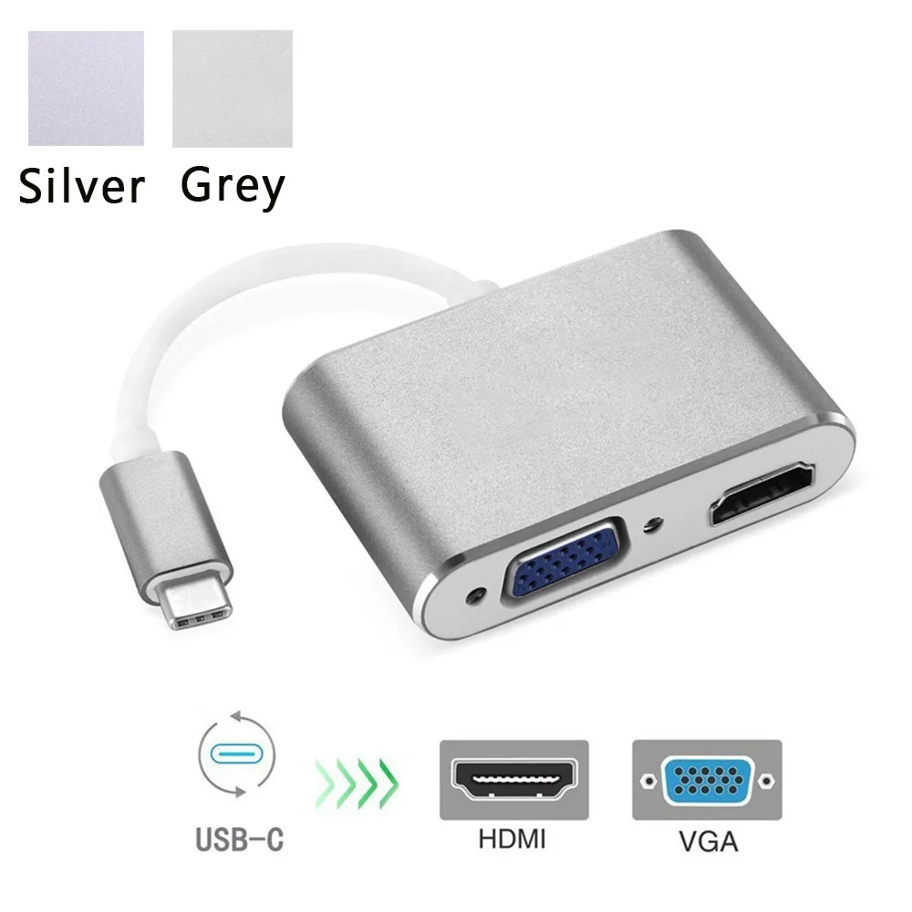 USB C to HDMI VGA Adapter, 2 in 1 USB 3.1 Type C to VGA HDMI 4K UHD Converter Adaptor Dual