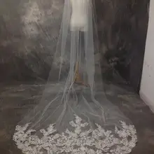 Свадебные аксессуары с аппликацией из кружева и тюля 3 м Длинная свадебная фата, кружевная кромка свадебная вуаль с расческой veu de noiva longo
