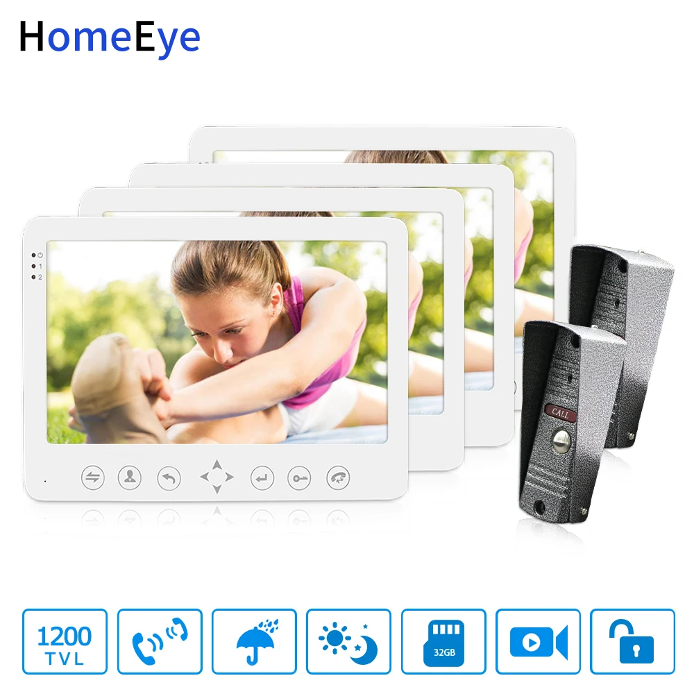 HomeEye 7'' Video Door Phone Video Intercom Hands-free Doorbell Waterproof Multi-languages OSD Menu 2-4 Security Access System