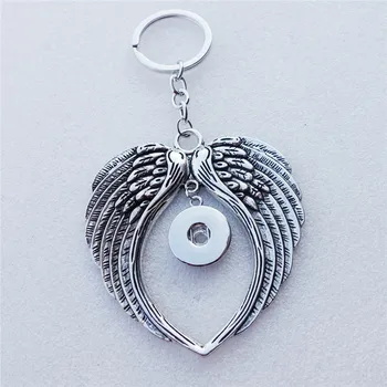 

12 Pieces/lot Angel Wings Keychain Large Feather Ornaments Pendant 18mm Snap Button Focal Zinc Alloy Keyring
