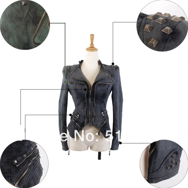 Женская мотоциклетная куртка, Модная Джинсовая куртка с заклепками, Женская винтажная джинсовая куртка в стиле панк-рок, женская джинсовая куртка casaco feminino