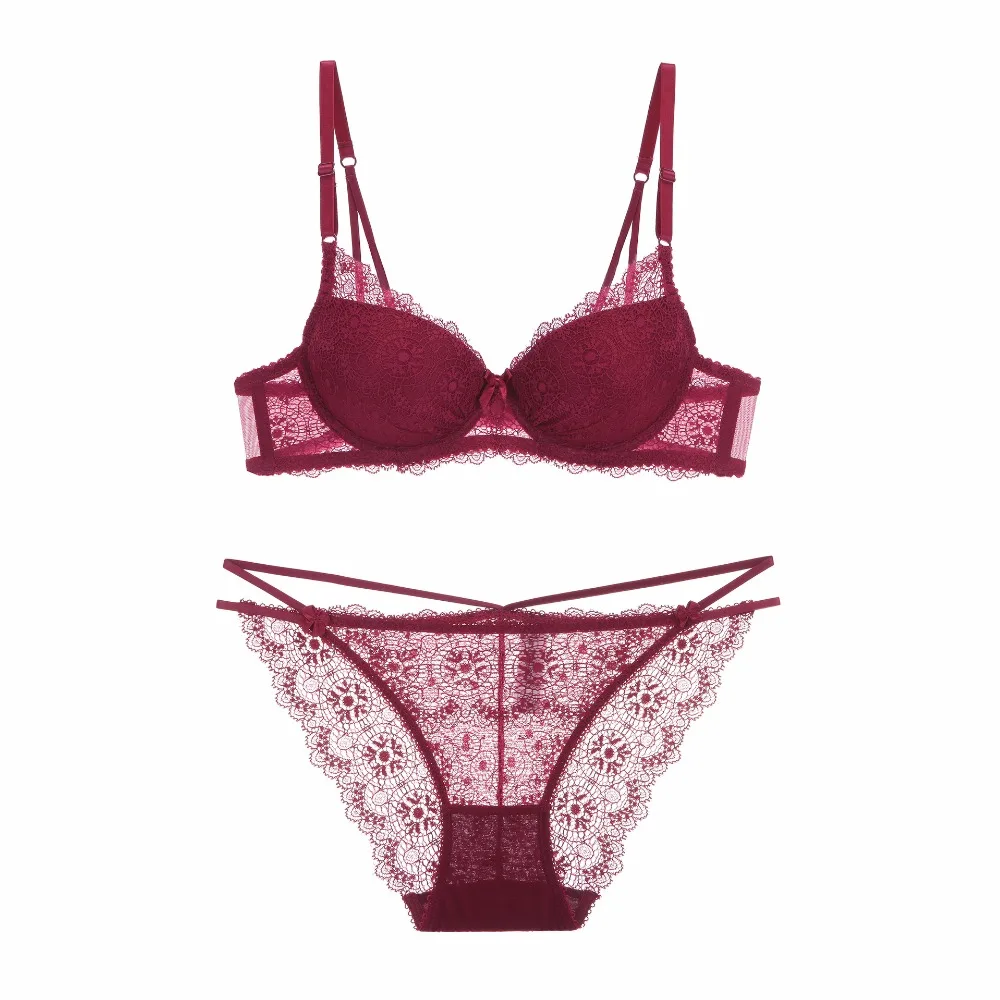 

New sexy lace hollow deep V thin thin bra set beauty back bra underwear push up lingerle set
