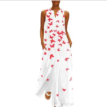 

Printed White Maxi Dress Women Beach Summer Dress 2019 Plus Size Sleeveless Ladies Long Dresses Cotton Boho Dress C154
