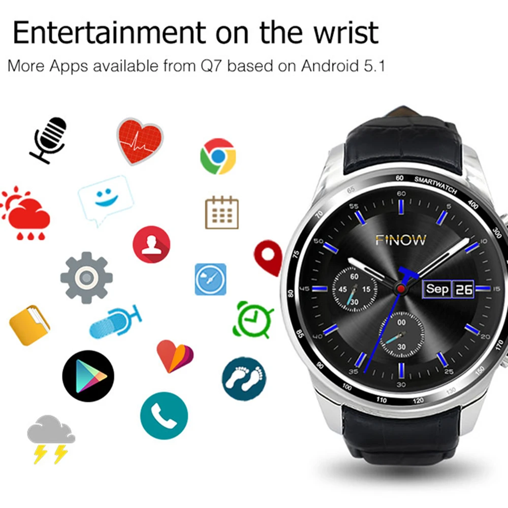 Finow Q7 MTK6580 1 2 ГГц 4 ядра 3g smart watch Android 5 поддержка sim карта TF Шагомер монитор