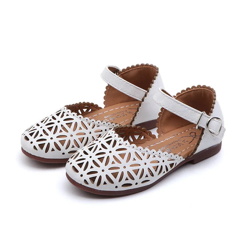 AFDSWG кожаные сандалии для девочек летние полые детские пляжные сандалии черные сандалии для маленьких девочек детские кожаные сандалии пляжная обувь для детей