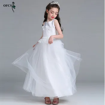 

OFCS Girls Dress White Bud Silk Nail Bead Gauze Children's Gown Flower Girl Wedding Dress Flowers Bud Silk Dress Party Dress 16Y