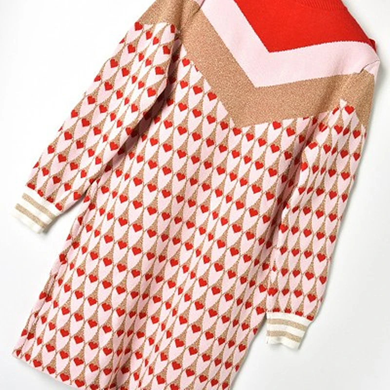 2018 Winter New Hit Color Fungus Half-height Zipper Collar Gold Silk Heart Knit Skirt A Child Dress Female Comfortable Fashion