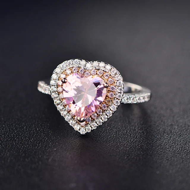 Высокое качество микро проложили кубического циркония розовое сердце кольцо для женщин CZ камень кристалл Bague ювелирные изделия zk80 - Цвет основного камня: Розовый
