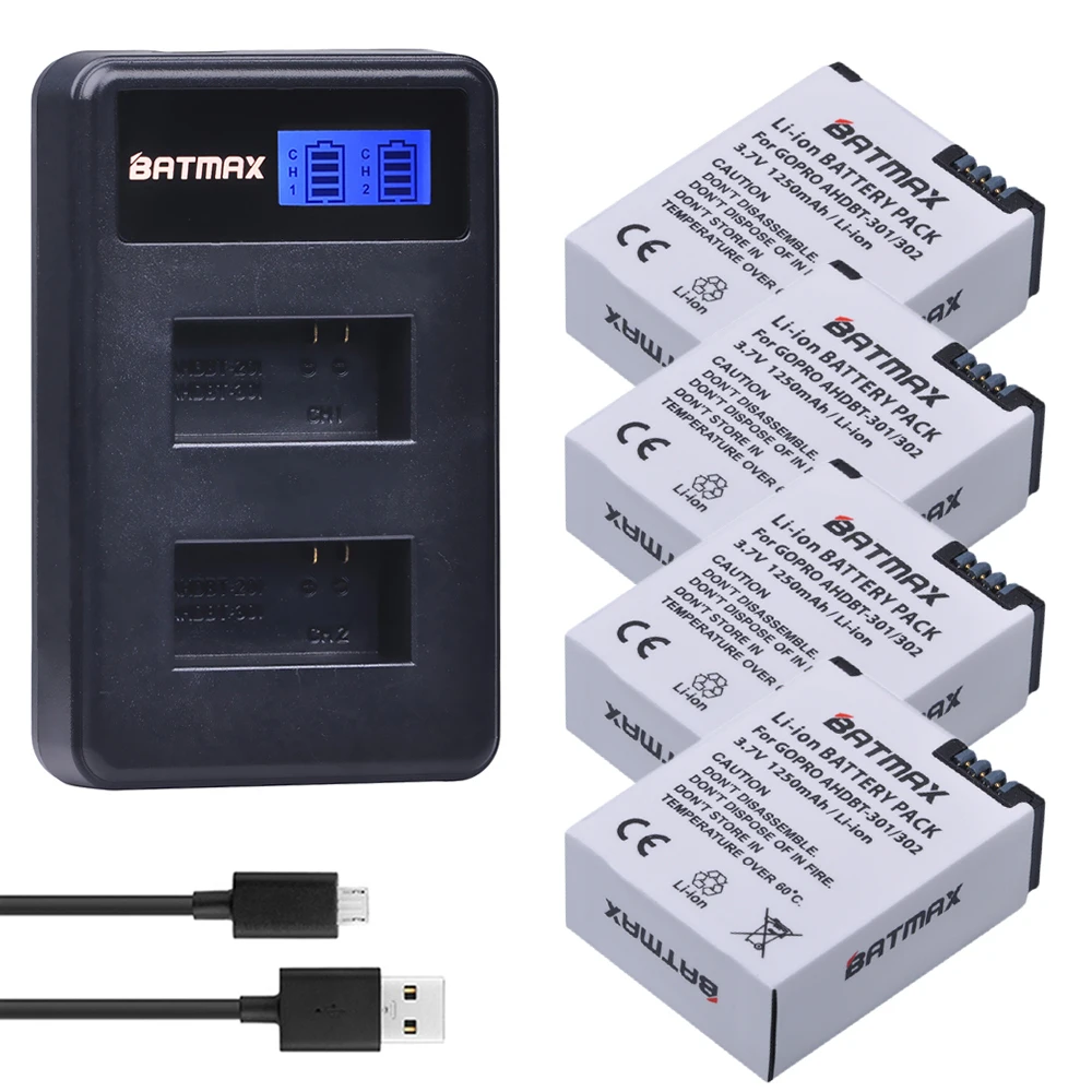 Аккумуляторная батарея Batmax 4 шт. 1250 мАч стандартная + зарядное устройство с двумя