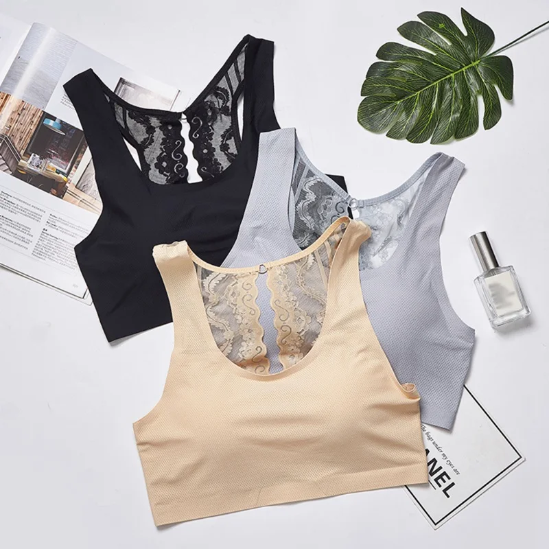 

Hot 2019 Bustier Padded Seamless Bra Cropped Top Sexy Women Lace Back Bralette Crop Tank Tops Bra