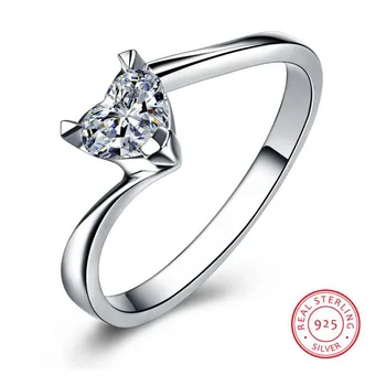 

Size 5-8 Luxury Jewelry Cute Girls Pure 100% 925 Sterling Silver Solitaire 5A White CZ Zirconia Women Wedding Heart Ring Gift