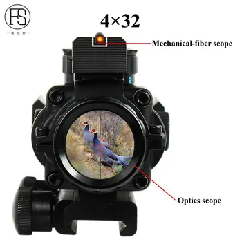 melhor Venda Quente Tático 4x32 Rifle Scope Frente Mira Traseira Caça Tiro Sniper Scope Mini Ponto Vermelho Airsoft Mira Riflescope