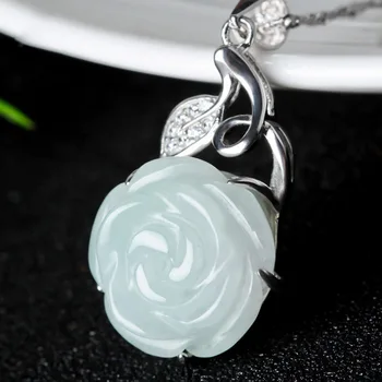 

S925 Silver Jewelry Drop Shipping Natural yu Rose Pendant Necklace Chinese Style Hand-carved Lucky Amulet Necklace Gift