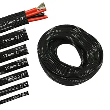 33ft-10m 4 6 8 10 12 14 16 мм серебристо-черная оплетка ПЭТ расширяемая оплетка с высокой плотностью тканевый кабель DIY