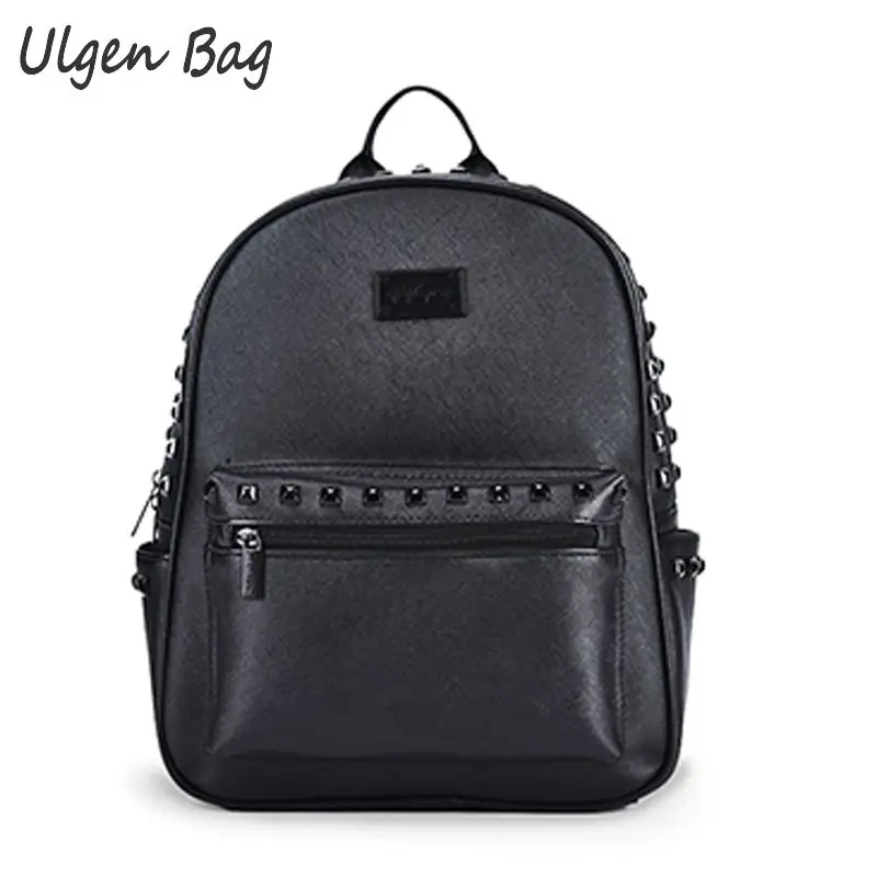 Fashion Black PU Leather Womens rivet backpacks Cool Teenage Girls Rivet School Bags Casual daypacks