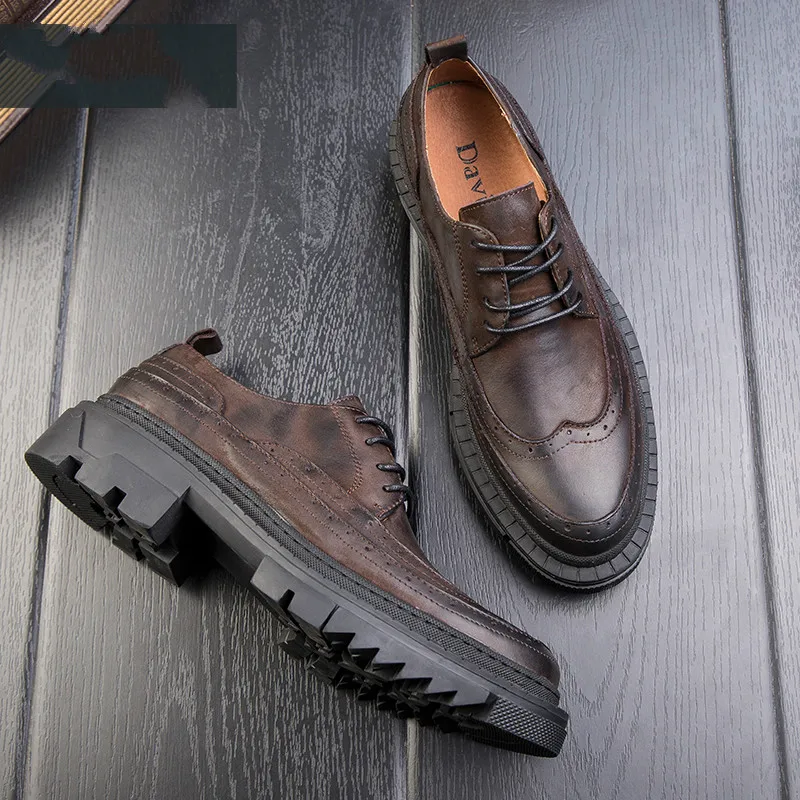 Мужские кожаные туфли на толстой подошве в британском стиле|Повседневная обувь| |