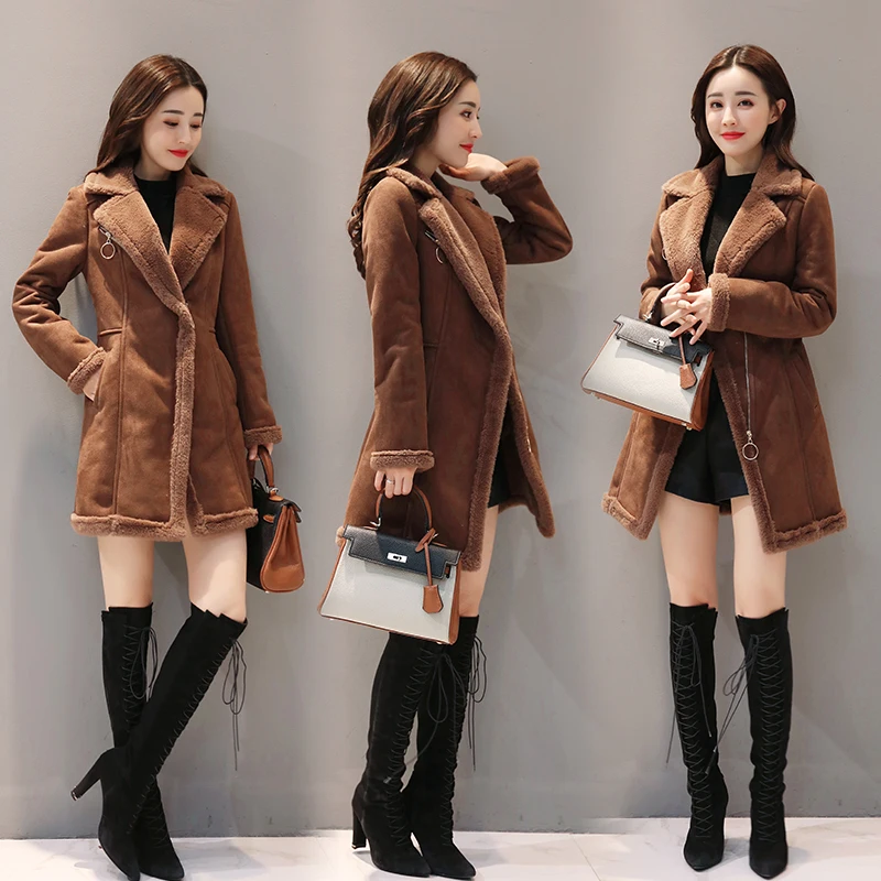 Leather Jacket Women Suede Coat Female thick Fleece 2018 Winter Long Sleeve Faux Leather Coat Motorcycle Fur Jacket Ladies PU