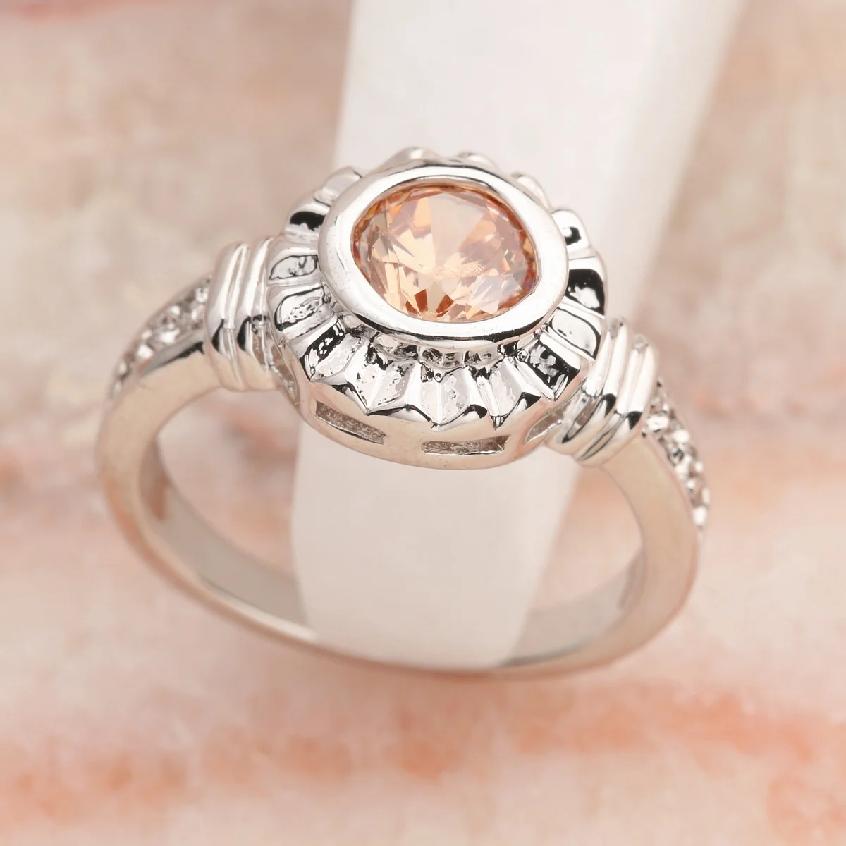 Alluring Brown Morganite 6 6mm Semi Precious Stone Silver Cool For Women Ring Q2019 rings For 