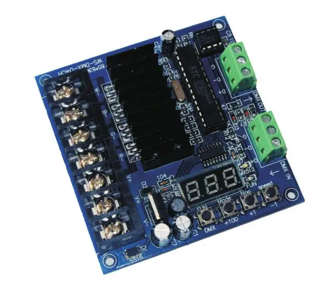 

4CH easy dmx constant voltage decoder;with digital display for setting dmx address,DC5-24V input;6A*4channel output