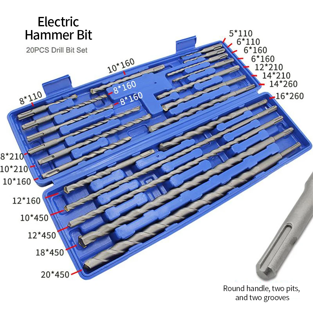 20 шт. SDS Plus роторные сверла, электрический молоток, набор сверл для бетонной кладки, универсальный набор инструментов, ремонтные комплекты, пазовые инструменты