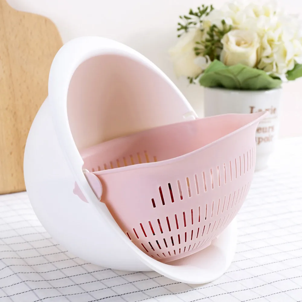 

High Quality Fashion Double Drain Basket Bowl Washing Kitchen Strainer Noodles Vegetables Fruit Gift Kitchen accessories