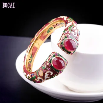 925 solid sterling silver ethnic style exaggerated generous jewelry enamel inlaid natural jewel woman's bracelet
925 solid sterling silver ethnic style exaggerated generous jewelry enamel inlaid natural jewel woman's bracelet