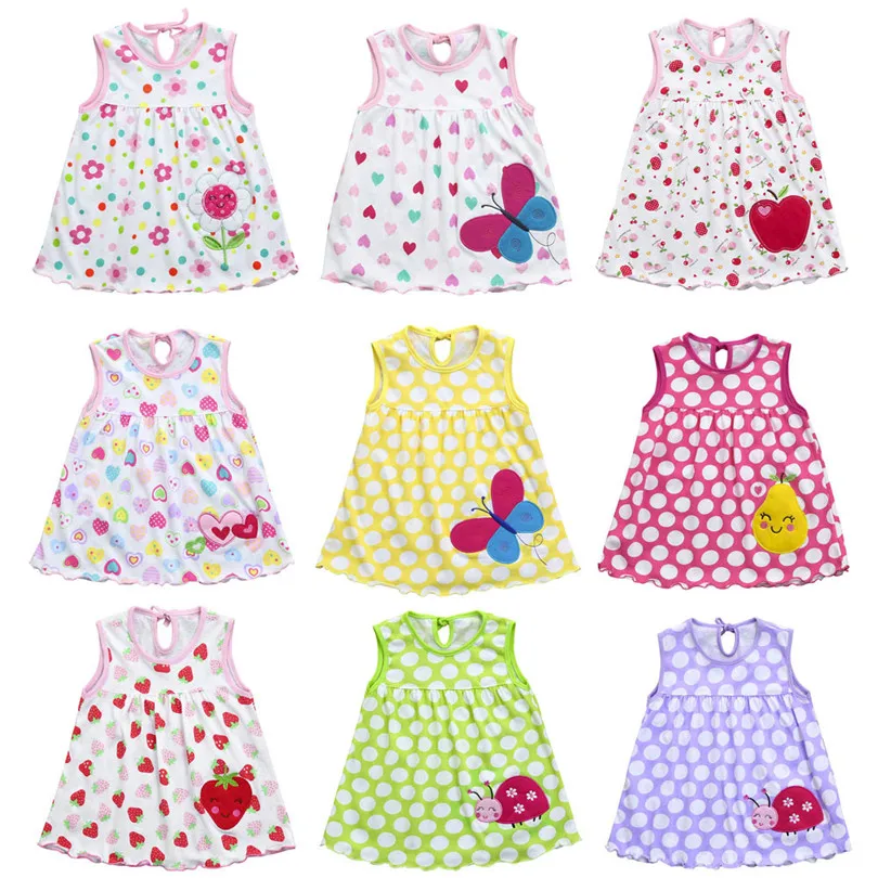 

2019 New cute Toddler Cute Baby Cotton Flower Children Dot Striped Tees Dress T-Shirt Vest fashion design #4m20