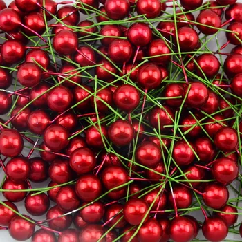 

10pcs Red Pearl Plastic Stamens Bead Artificial Flower small Berries Cherry For Wedding Christmas Cake Box Wreaths Decoration