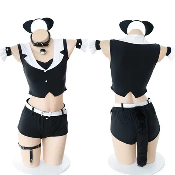 

Japanese School Girls Cosplay Sailor Suit Super Cute Cat Girl Camisole Set Uniform Sexy Women's Tops Cat Ears Tail Panties Set