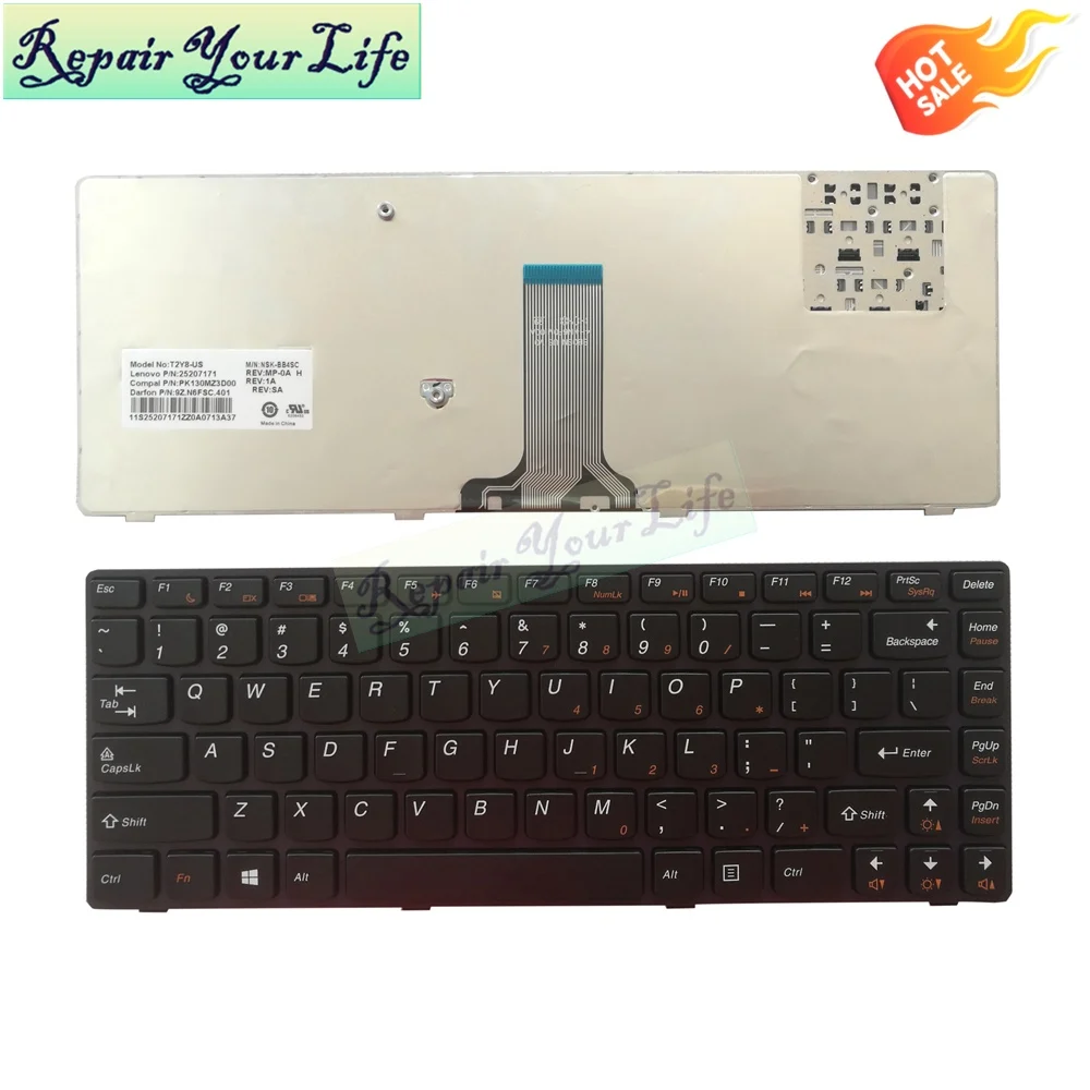 

Genuine Y480 US Keyboard for Lenovo Ideapad Y480 Y480A Y480M Y480N Y480P Laptop Keyboard P/N:T2Y8-US 25207171 NSK-BB4SC
