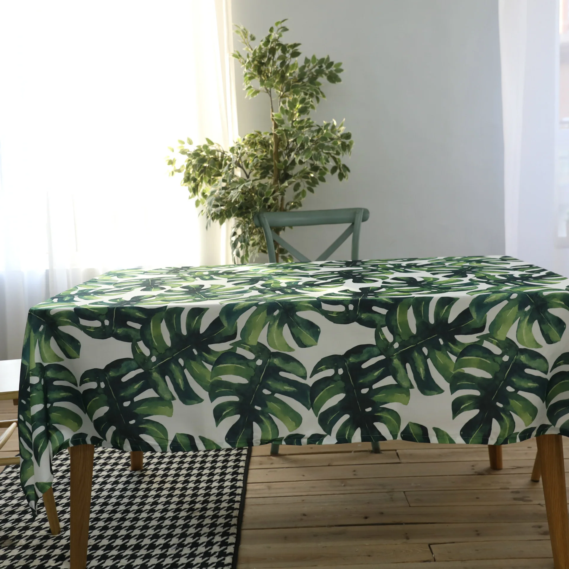 

Waterproof table cloth Tropical monstera pattern Tablecloth Dining Table Coffee Table Cover For Restaurant Banquet Kitchen Decor