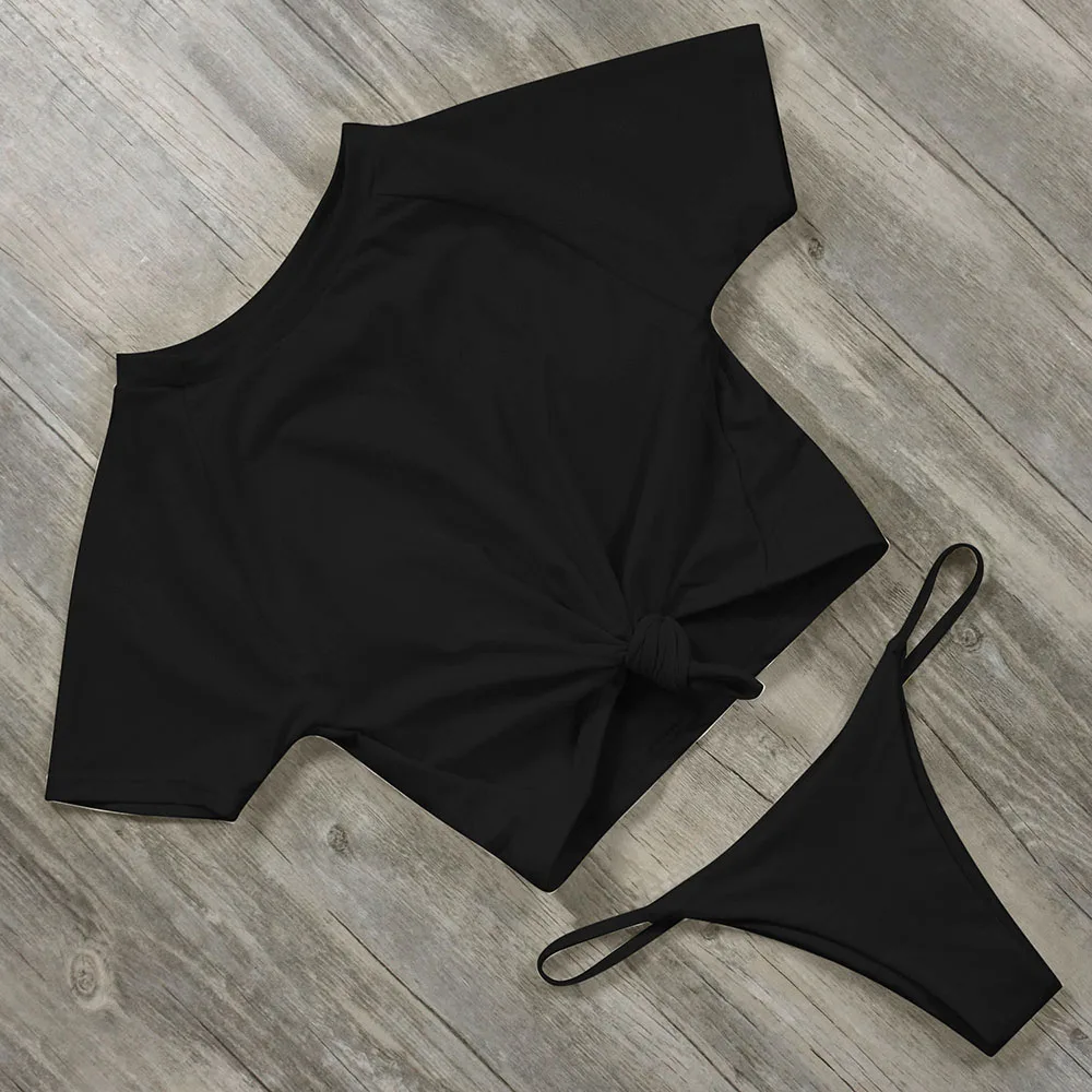 RXRXCOCO Hot Sexy Bikinis 2018 Mujer Long Sleeve Swimsuit Push Up Bikini Set Thong Biquinis Solid Swimwear Women Traje De Bano