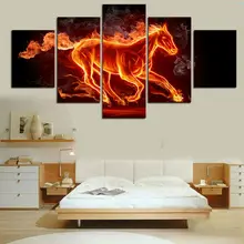 

Wall poster 5 panel canvas print art home decor large HD printed paintings Burning Horse Raging Fire wall art pictures