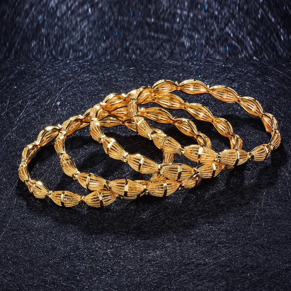 ANNAYOYO 4 шт. этнический золотой цвет медный браслет для женщин Дубай полый свадебный браслет вечерние украшения в подарок на год Открытый браслет