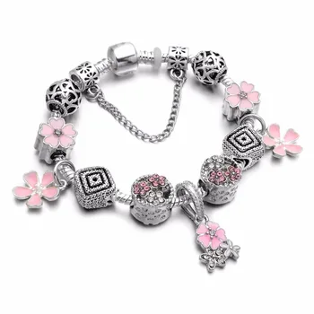 

European Style Vintage Silver plated Crystal Charm Bracelet Women Fit Original Pendant Charm Bracelet Jewelry Gift