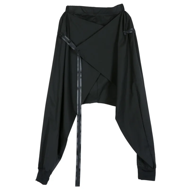 LANMREM новые весенние модные Свободные повседневные брюки с плоской эластичной резинкой на талии, уникальные необычные женские шаровары UA29901 - Цвет: black