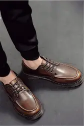 Кожаные туфли мужские Весна Мартин обувь низкий Топ британские маленькие кожаные туфли мужские ретро плюшевые с круглым носком