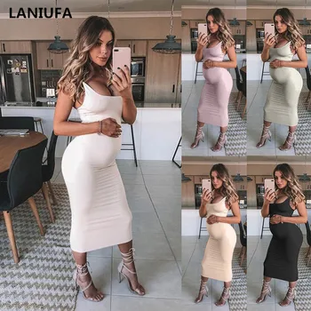 

Spaghetti Strap Maternity Dress women Slim Sexy Spaghetti Strap Sleeveless Sheath Knee Length Pregnancy women Dress Photography