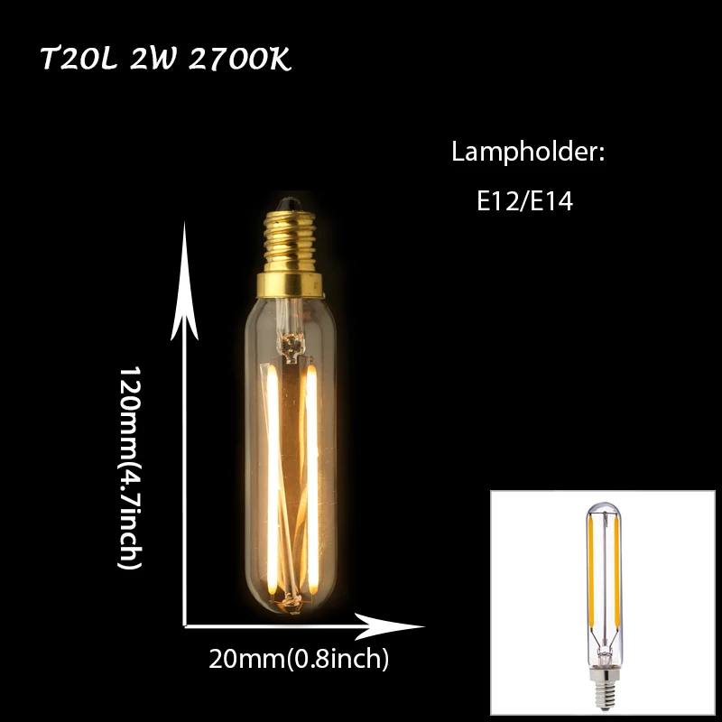 5 шт T20 T30 T45 лампада led Ретро нить накаливания свет e27 e12 светодиодные лампы накаливания Новинка Lights Декор для дома - Испускаемый цвет: T20L 2W 2700K