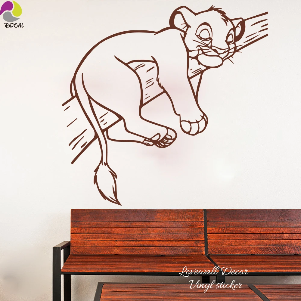 Cartoon Simba Lion King Wall Sticker Baby Nursery Kids Room Cute Animal Cat Branch Tree Wall Decal Vinyl Home Decor Art Mural