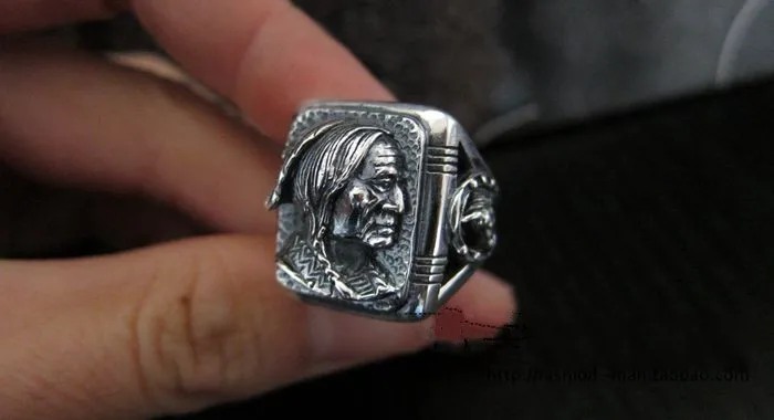 Настоящее Твердое Серебро, 925 Чистое серебряное кольцо для мужчин, индийское кольцо с головой вождя, кольцо с указательным пальцем орла, мужское серебряное кольцо