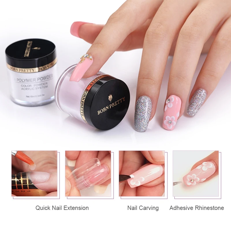 

BORN PRETTY Pink White Clear Acrylic Powders for Nail Extension Nail Art Builder 10ml Nail Polymer Powder DIY Nail Decoration